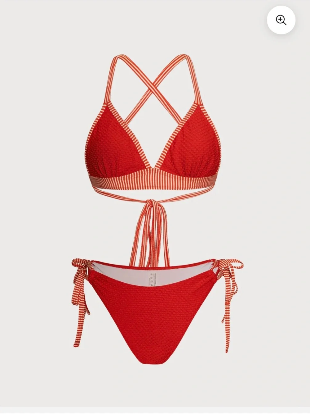 Red Textured Striped Bikini Set - Women Swim - Picture 2 of 4